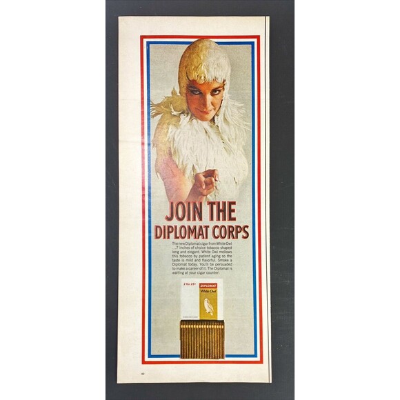 White Owl Diplomat Cigar "Join the Diplomat Corps" Vintage Print Ad 1967 - Picture 3 of 3
